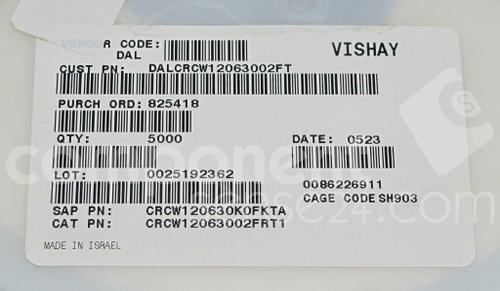 All Parts Passive Components Resistors Chip SMD Resistors CRCW120630K0FKTA by Vishay